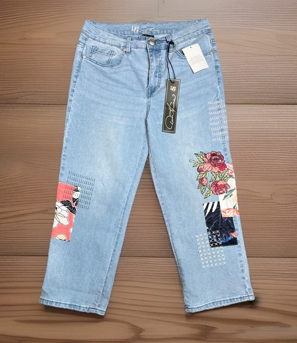 DG2 by Diane Gilman Stretch Embellished Embroidered Cropped Jeans Size 8 NEW